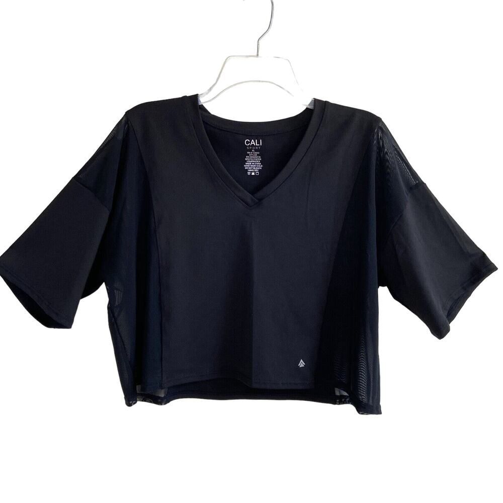 Cali Sport Activewear Crop Top Mesh Panels Black Size XL